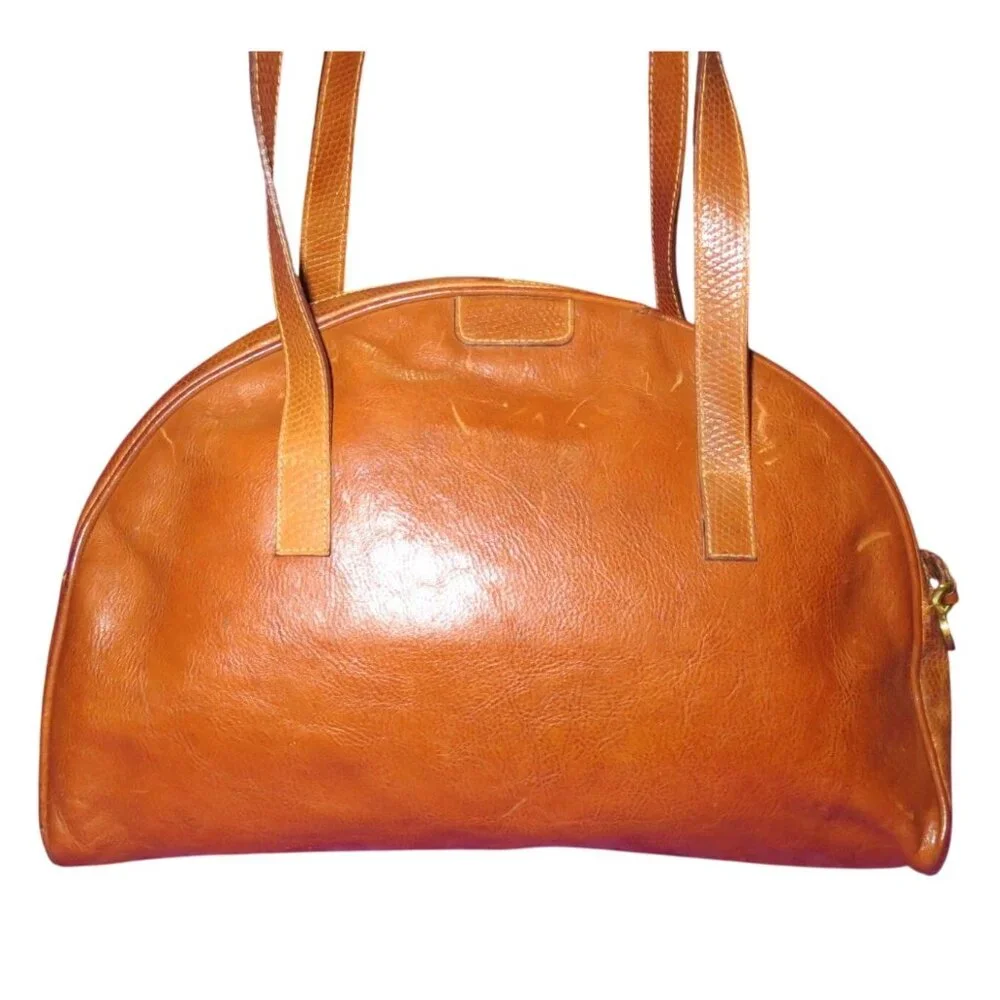 FURLA Vintage Y2K Italian Snakeskin Embossed & Smooth Calf Leather Satchel Bag